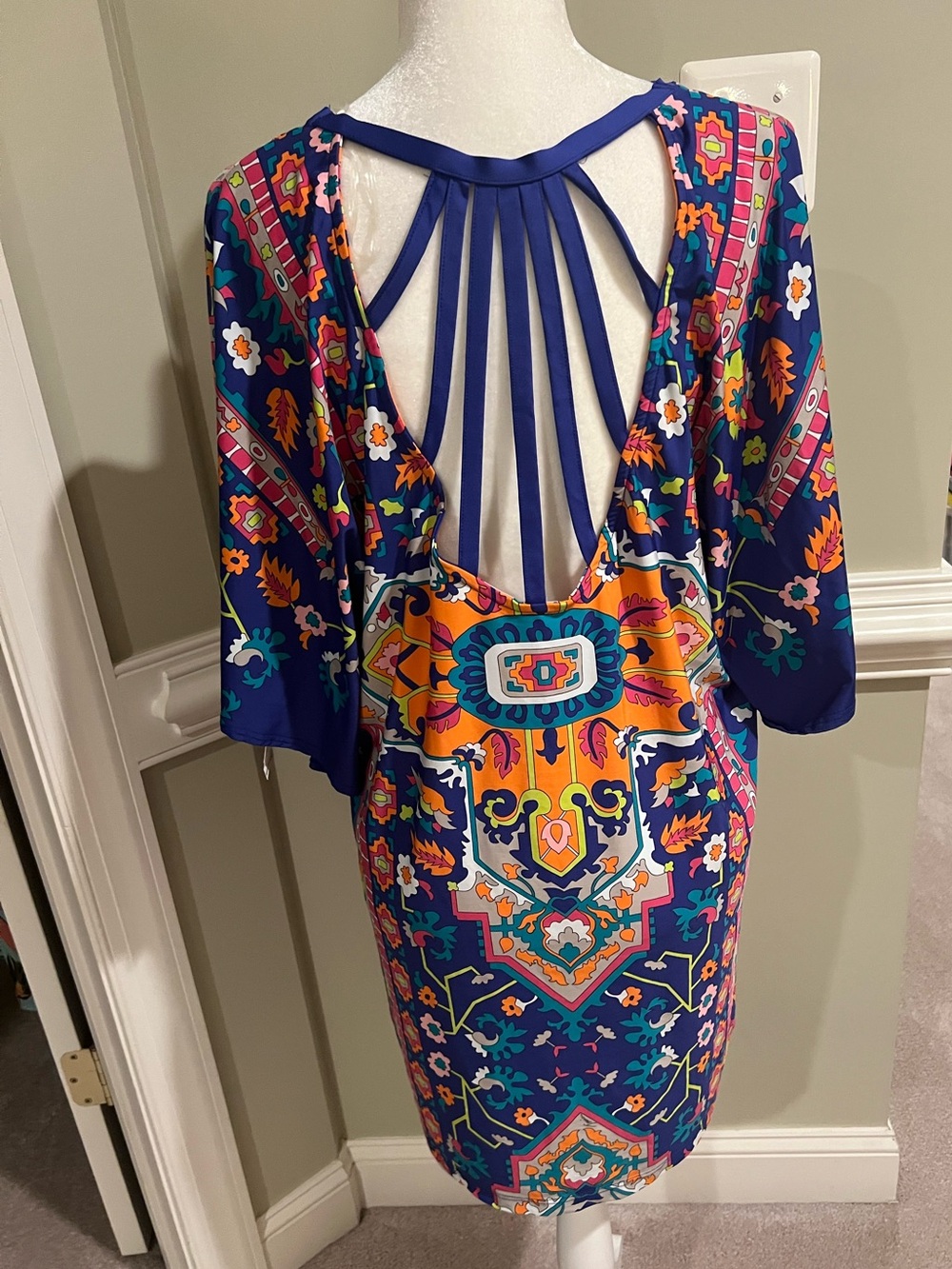 Trina Turk Navy Moroccan Multicolor V-Neck Swim Coverup Tunic - Picture 3 of 8